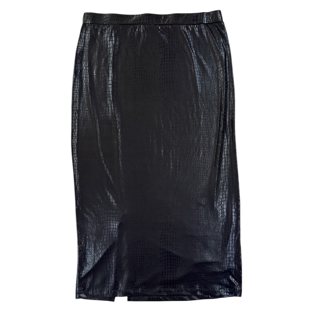 SHEIN Crocodile Midi Skirt L Black Faux Leather Goth Streetwear Sophisticated